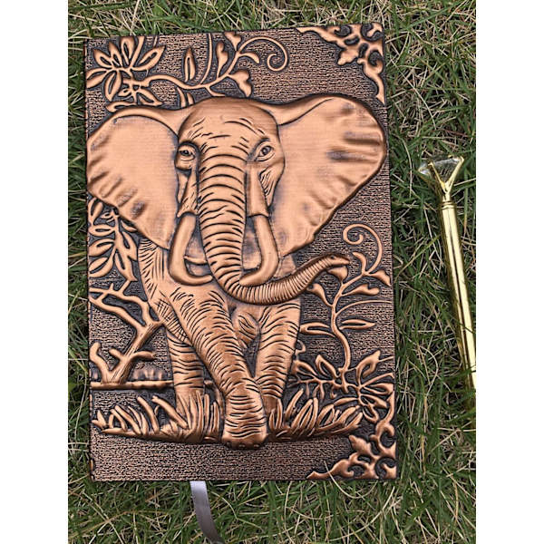 Elefant Journal, Læder Skrive Journal Notebook, A5 Linjeret Journal, 200 Sider, Rejsedagbog & Notesbøger til at skrive i, Gave til mænd & kvinder Elephant(Red Bronze) 8.4x5.7In