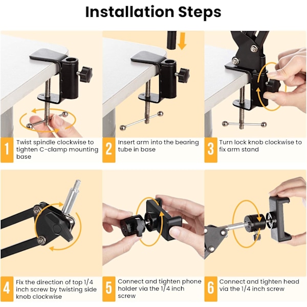 Mobiltelefonholder Videoholder Fleksibel Bordarm for Direkte Flatfotografering og Videografi (Svart)
