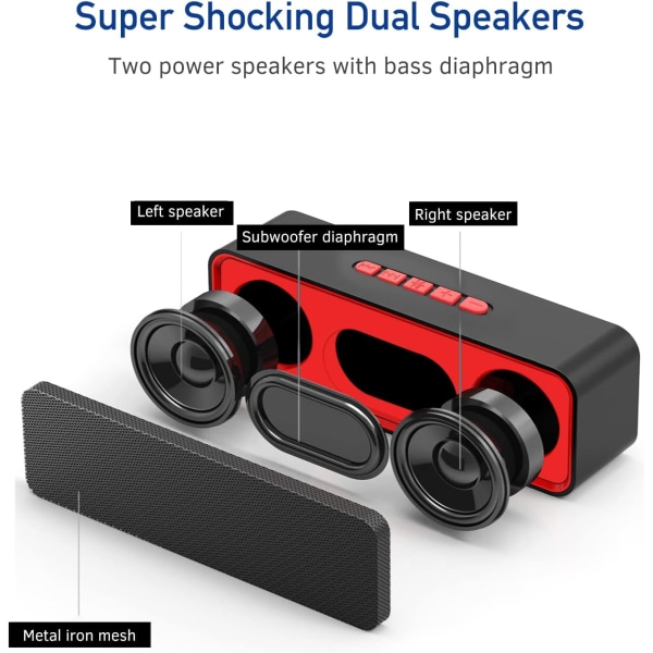 Bærbar Bluetooth-højttaler, trådløs Bluetooth 5.0-højttaler med Hi-Fi 3D-stereobas, indbygget 2000 mAh-batteri, 8 timers spilletid red