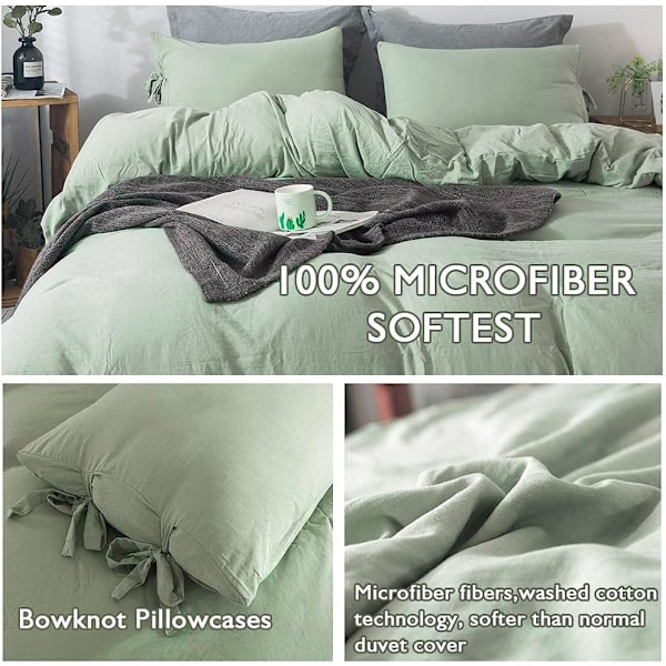 Grönt påslakan i storlek för enkelsäng, 3 delar mjukt påslakanset i mikrofiber, påslakan med rosett Green 90x90 Inch