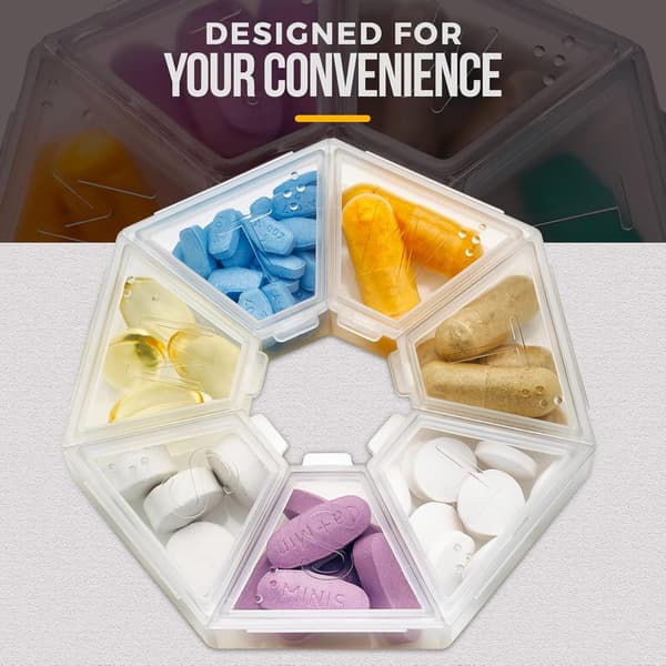 Veckovis pillerorganisatör Transparent 7-sidig pillerpåminnelse, rund form 2-PACK