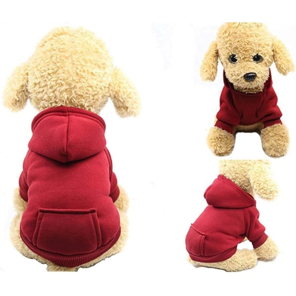 Vinter Hund Hoodie Sweatshirts med Lommer Varme Hunde Tøj til Små Hunde Chihuahua Frakke Tøj Hvalp Wine red Large