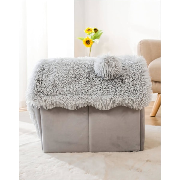 Hundehus, Varm og Koselig Kattehule Seng Innendørs med Avtakbar Pute, Vaskbar Plysj Hunde Igloo, Sammenleggbar Sklisikker Kennel - 42*35CM