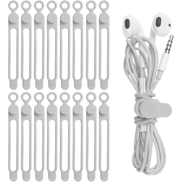 16 stk silikonkabelbindere, kabelarrangør, gjenbrukbar Gray