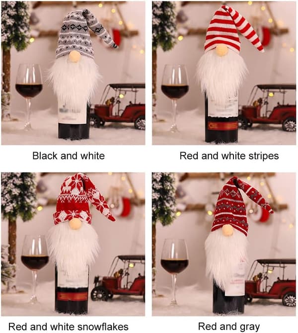 4-pack Jul Tomte Vinflaskor Omslag Handgjorda Tomtar Svenska Tomtar Vinflaskor Toppar Dekorativa Jultomte Presenter