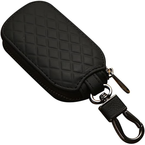Auton avainkotelo, nahkainen avainkotelo, avainlaukku, avainrengas vetoketjulla, auton avainkotelo metallisella koukkulla, auton avainlompakko, unisex Black