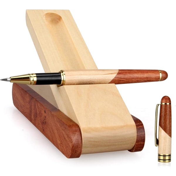 Bästa set för trägelpenna med handgjord rullbollspenna, affärskulspetspenna med snygg penna- case Gel pen 6 x 2 x 1 inches