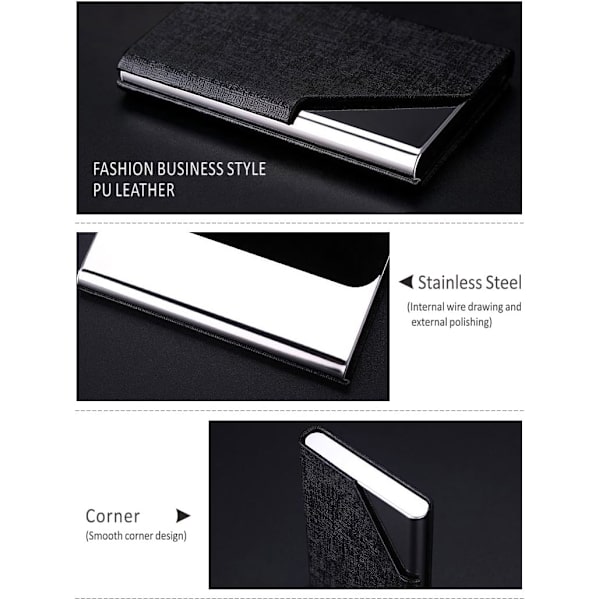 Visitkort Holder i PU Læder & Rustfrit Stål Multi Kort Etui black