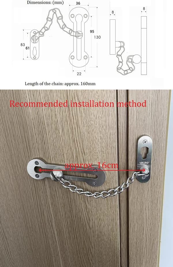 Solid 3MM 304 rostfritt stål extra tjock stöldskydd dörrkedja glidande kedjelås för ytterdörr