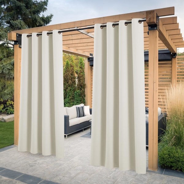 Udendørs Gardin, Mørklægningsgardin til Terrasse Pergola Arbor med Øjelet Termisk Isolering Anti Kulde Anti UV, Sæt af 2 132*213cm