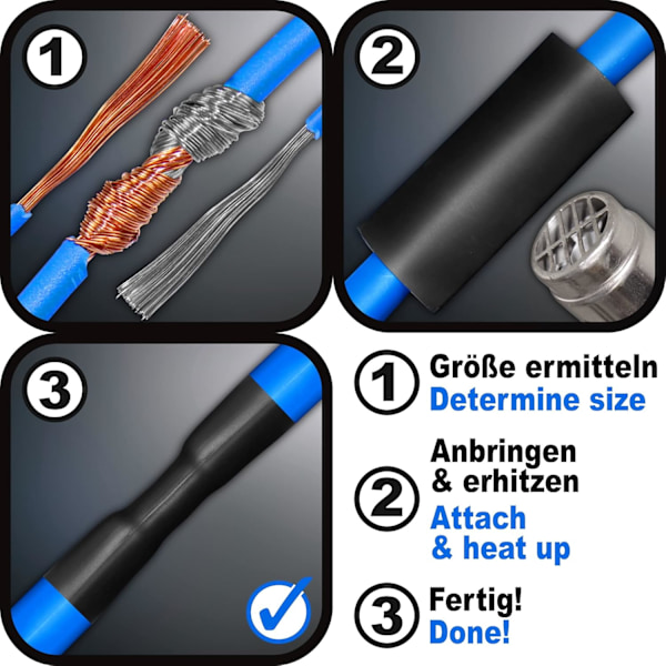 Sort krympeflex (pr. meter med lim) - Ø 15 mm 1 meter Kit 3:1 - Til loddeforbindelser til kabelisolering