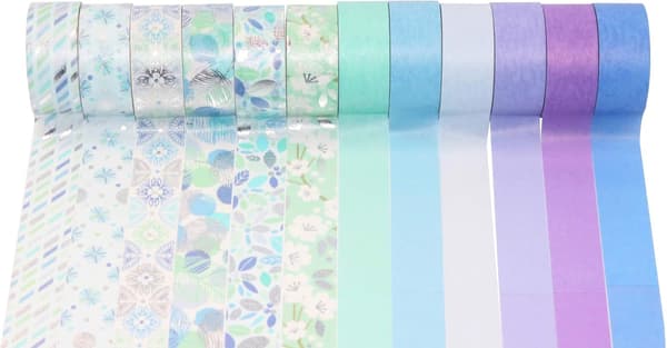 12 ruller washi-tape sett, dekorative maskeringstaper (blå miks)