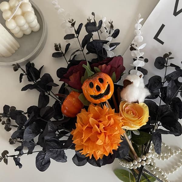Sæt med 3 kunstige eukalyptusgrene, centerpiece til Thanksgiving, Halloween, borddekoration (sort)