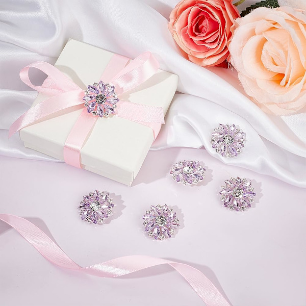 10 stk 28MM Blomst Rhinestone Shank Knapper Krystall Sy På Knapper med 1 Hull og Flat Bakside, Rhinestone Snøfnugg Metallknapper G