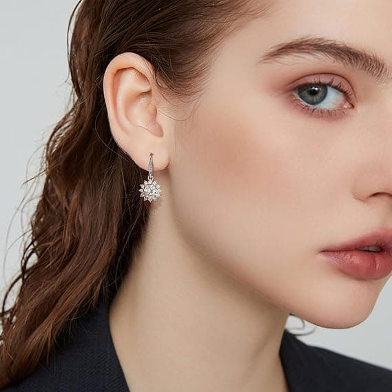 Sølv Hænge Øreringe til Kvinder Sterling Sølv Hænge Loop Øreringe Cubic Zirconia Krog Øreringe Krystal Vedhæng