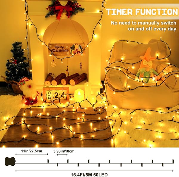 2 STK Varmhvite Julelys, 2 x 5M Batteridrevne Lyslenker, 100 LED med 8 Moduser Timer Vanntett Dekor