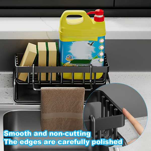 Sort Køkkenvask Organizer Multifunktionel 2 i 1 Svampeholder Ingen Boring Rustfrit Stål Vask Organizer