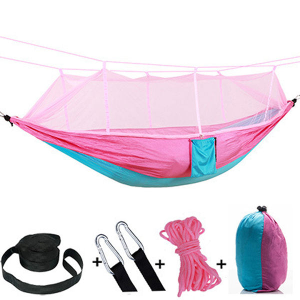 Ultralet myggenet camping hængekøje, åndbar, hurtig Pink and sky blue 260*140cm