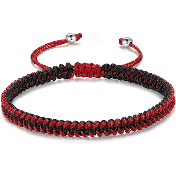 Flätad rep armband dam herr, flickor pojkar födelsedag vänskap par presenter handgjorda smycken Dark-red-black