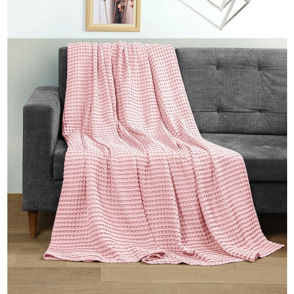 Sängkläder bomullsvåffelfilt (rosa - 110*70 cm) Mjuk Lätt och andningsbar sängfilt Lagring vilken säng som helst för hela säsongen