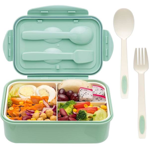 Lunchboks med skje og gaffel, holdbar perfekt størrelse for måltider på farten, BPA-frie og matsikre materialer green