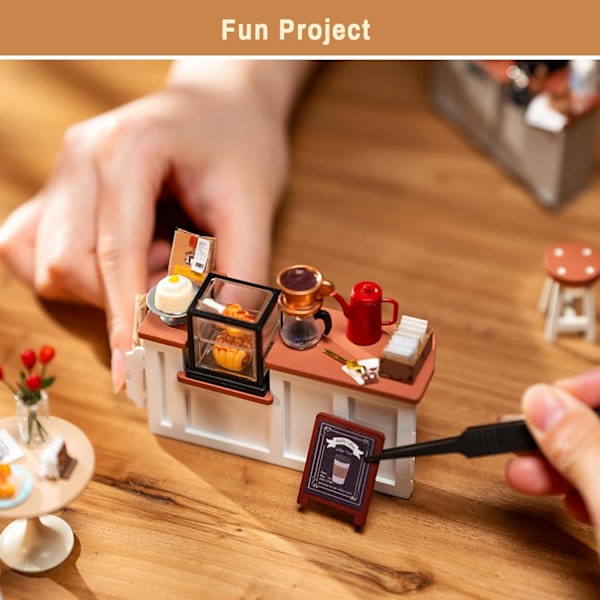 Dukkehuse Café Miniature Trædukkehus Sæt med Møbler Træbyggesæt med LED-lys til Piger og Kvinder Style 2