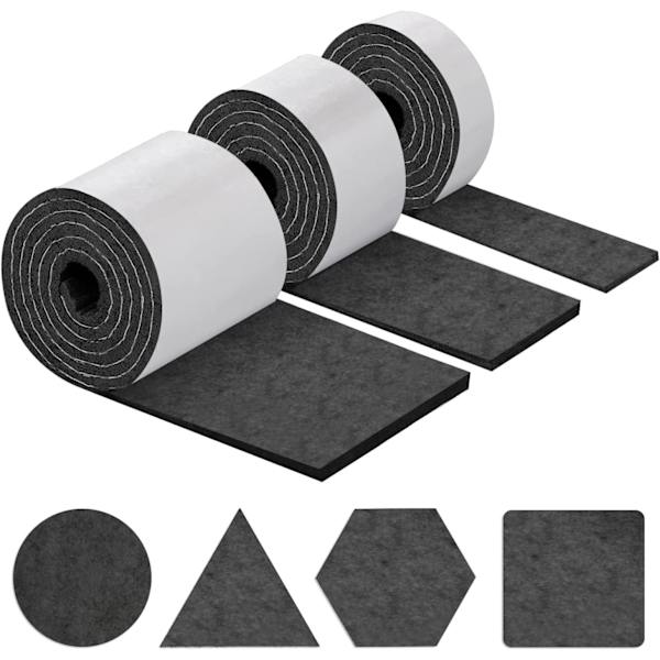 Självhäftande Möbelglider, Möbelstolsglider 3 Rullar (100 * 10cm+100 * 5cm+100 * 2cm), Stolsdyna 4mm Tjock Filt Glider Svart