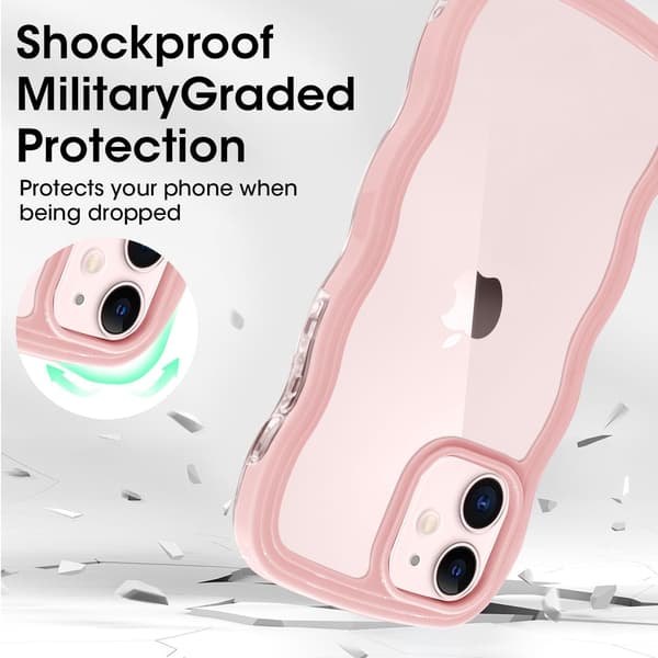 iPhone 12 Wave Frame-deksel, søtt krøllete hardt PC-telefondeksel, støtsikkert beskyttelsesdeksel for kvinner og jenter