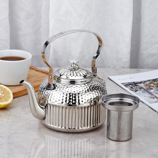 1400ml Tekanne i rustfritt stål med infuser, antikk, egnet for induksjon eller gasskomfyrer silver