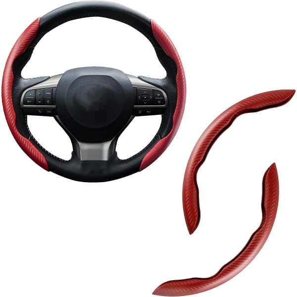 Carbon Fibre Non-Slip Steering Wheel Cover, Segmented Steering Butterfly Universal 99% Car Wheel Protector, Car Interior Accessories (Red)