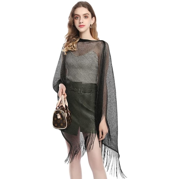 Dame Stole Skjerf Skjerf Glitrende Sjal og Wraps for Aftenkjole Black