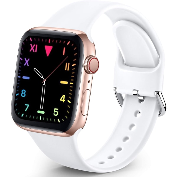 Sportsbånd kompatibel med Apple Watch iWatch-bånd unisex, bløde silikoneremme-armbånd til Apple Watch 3 6 5 4 2 1 SE White 42mm/44mm S/M