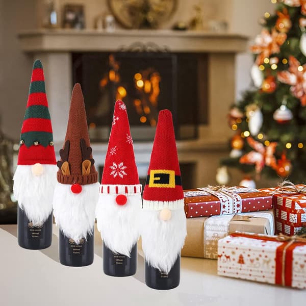 4-pack Jul Tomte Vinflaskor Omslag Handgjorda Tomtar Svenska Tomtar Vinflaskor Toppar Dekorativa Jultomte Presenter
