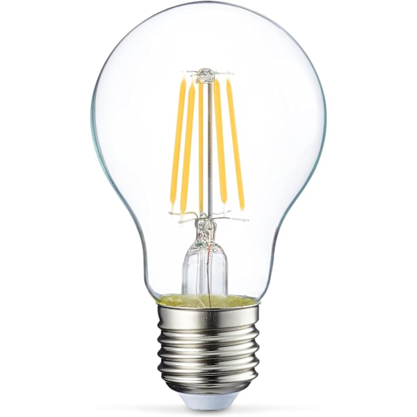 Sæt med 6 LED-pærer Edison-skruefatning E27 4 W (svarende til 40 W) Transparent filament Ikke-dæmpbar intensitet
