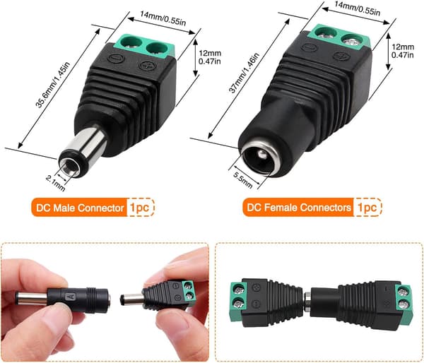 8-i-1 DC Strømadapter til Laptop, 5.5x2.1mm Hun til Han Adapter med DC Han- og Hun-stik