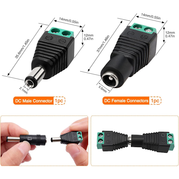 8-in-1 DC-virtasovitin kannettavalle tietokoneelle, 5,5x2,1 mm naaras-uros -sovitin DC-uros- ja naarasliittimillä