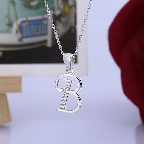 Initialhänge 925 Sterling Silver Bokstavshalsband med Kubisk Zirkonia Personliga Gåvor för Kvinnor Damflickor