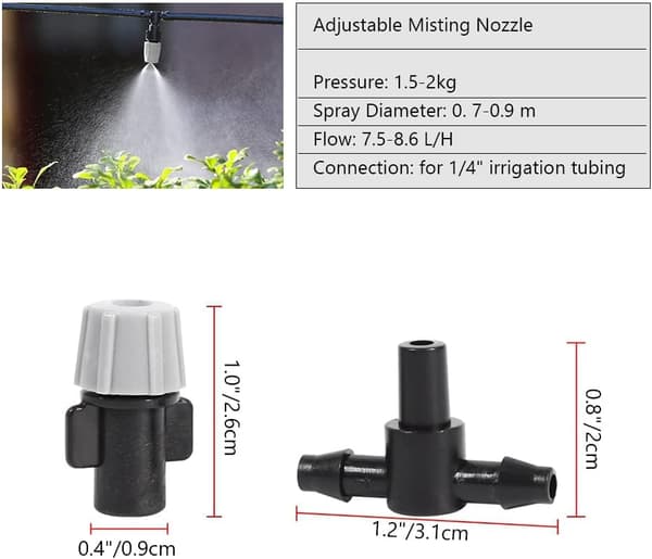 Dimsprutmunstycke, 20 st T-kopplingar och 20 st Bevattningsmunstycken Dimsprutning Bevattningssystem Växthus Vattenkylningssystem Sprinkler Kit Sprinkler