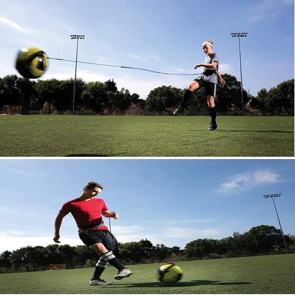 Fotbollsparktrainer för fotbollsträning med justerbart bälte och elastiskt rep, passar bollstorlek 3, 4 och 5