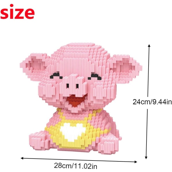 Micro Building Blocks Mini Pet Building Legetøj Klodser til børn Happy Pig 11.02 x 5.9 x 9.44 inches