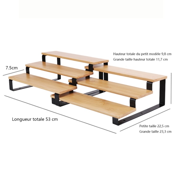 Bambusta maustetelineet, 2 kappaleen sarja laajennettavia 3-kerroksisia maustetelineitä, säilytyshylly kaappiin, tiskille, keittiöön, kylpyhuoneeseen, puu ja musta