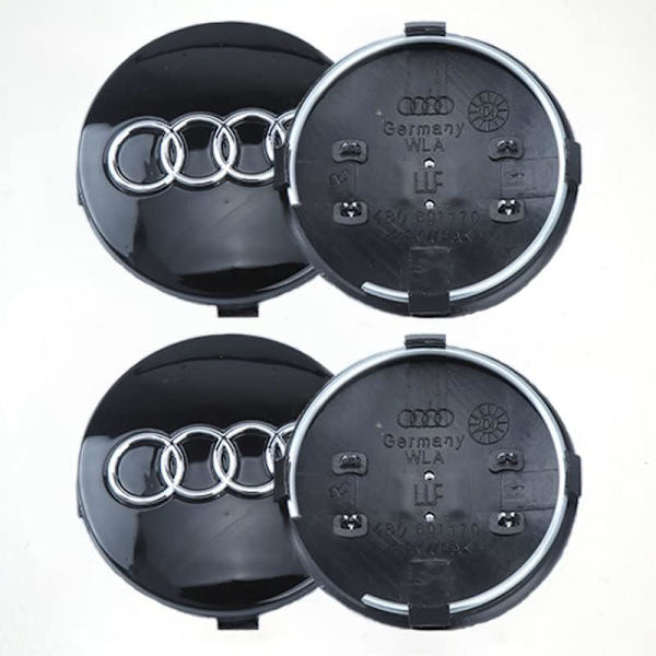 4 kpl auton napahatun suojukset, jotka sopivat Audi 60MM ABS -autokeskiöihin, alumiini + ABS -materiaalista valmistetut pyöränkeskiön suojukset, auton koristetarvikkeet