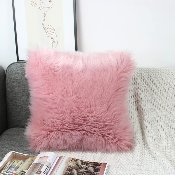 Vaaleanpunainen tyynynpäällinen 2 kappaleen pakkaus Pehmeä ja pörröinen tekoturkis neliön muotoinen tyynyliina, koristeellinen pehmeä tyynyliina 40cm x 40cm sohvalle, sängylle ja olohuoneeseen