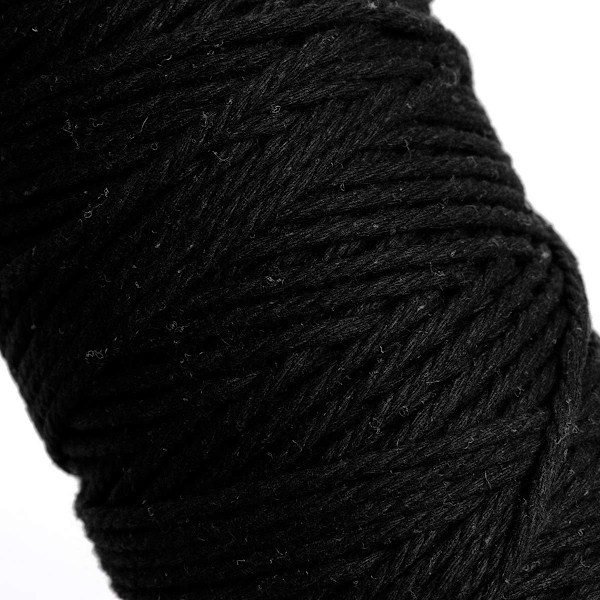 Macramé-snöre, Bomullsrep, för Väggbonader, Växtupphängningar, DIY-hantverk, Heminredning, Presentinslagning 3mmx100m black