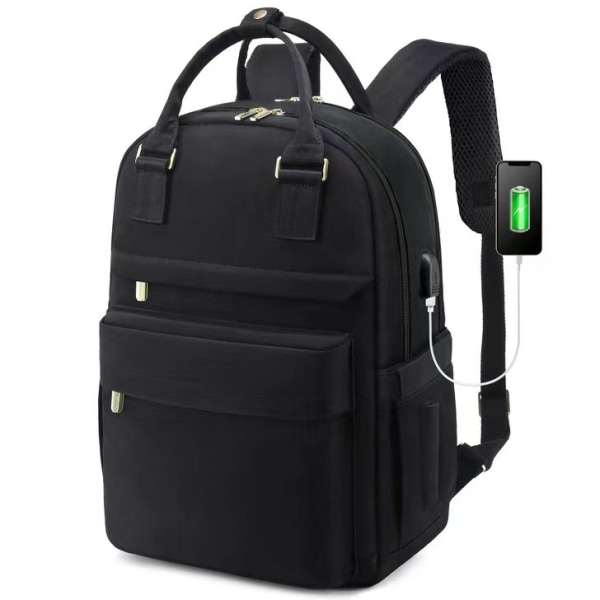 Casual ryggsäck för kvinnor för 15,6 tums bärbar dator, med USB laddning, Stöldskydds skolryggsäck för arbetsresor University College, gråblå black
