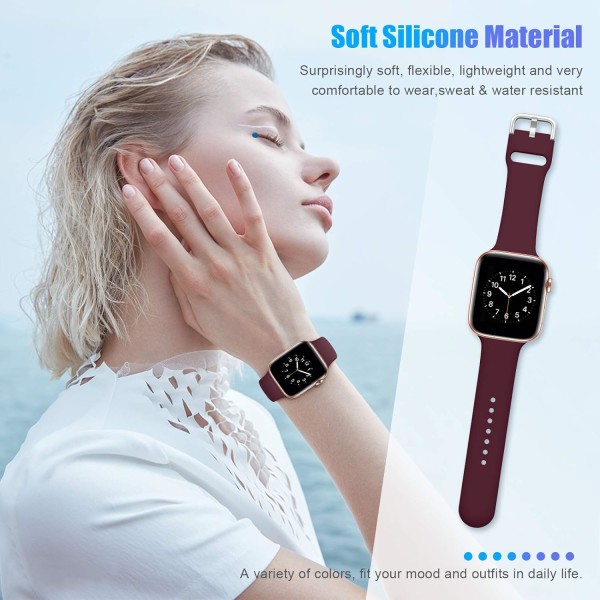 Sportsbånd kompatibel med Apple Watch iWatch-bånd unisex, bløde silikoneremme-armbånd til Apple Watch 3 6 5 4 2 1 SE Burgundy 38mm/40mm S/M