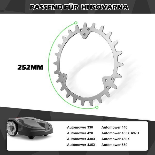 Aluminiumspikar för förbättrad dragkraft Passar Husqvarna Automower 420/320/430X/435X/440/450X med avgratning och gräshjulspik 255 mm