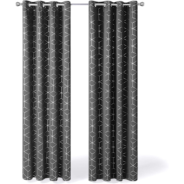 Set med 2 Ögla Mörkläggningsgardiner Ljusgrå Termiskt Isolerad Anti-Kall Silver Tryckta Diamantgardiner för Barn Sovrumsgardiner 140x260cm
