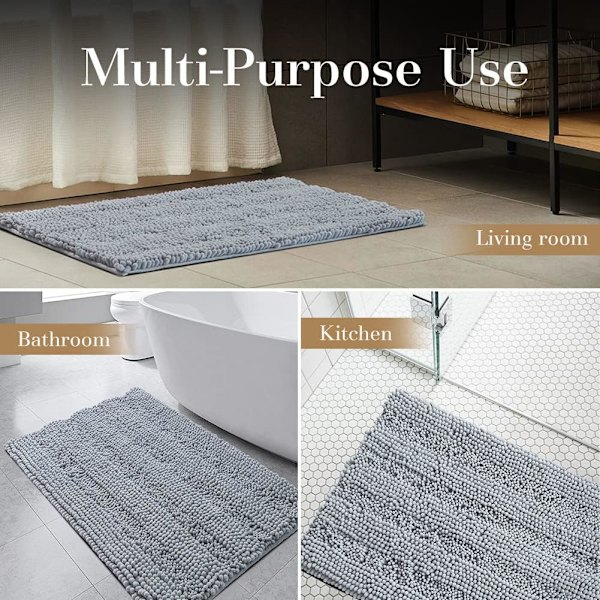 Chenille Badeværelsesmåtter til Badeværelse Skridsikker Absorberende Vaskbar Hurtigtørrende Tyk Mikrofiber Luksus Bademåtter gray 17" X 24"
