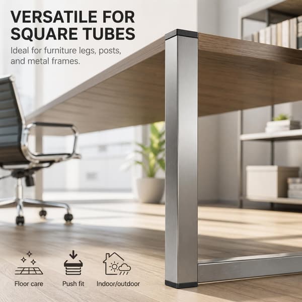 20 stk. firkantede endestykker i plast, riflede indre plugger for bord, stoler, senger og stålrør 60 x 60 mm
